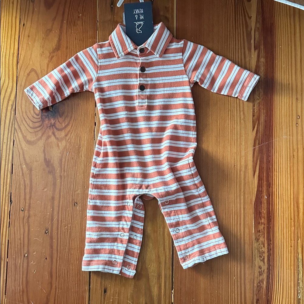 Me & Henry Striped Orange and White Kingston Romper